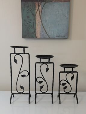 Black Metal Leaf Candle Holders Set of 3 | Home Accents